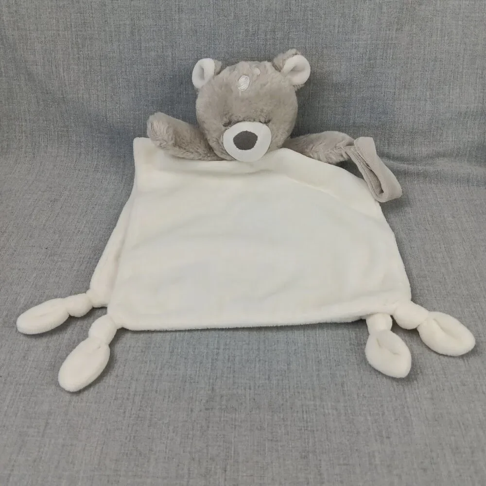 Carters Bear Security Blanket Ivory Grey White Spots Long Lovey Knotted Corners